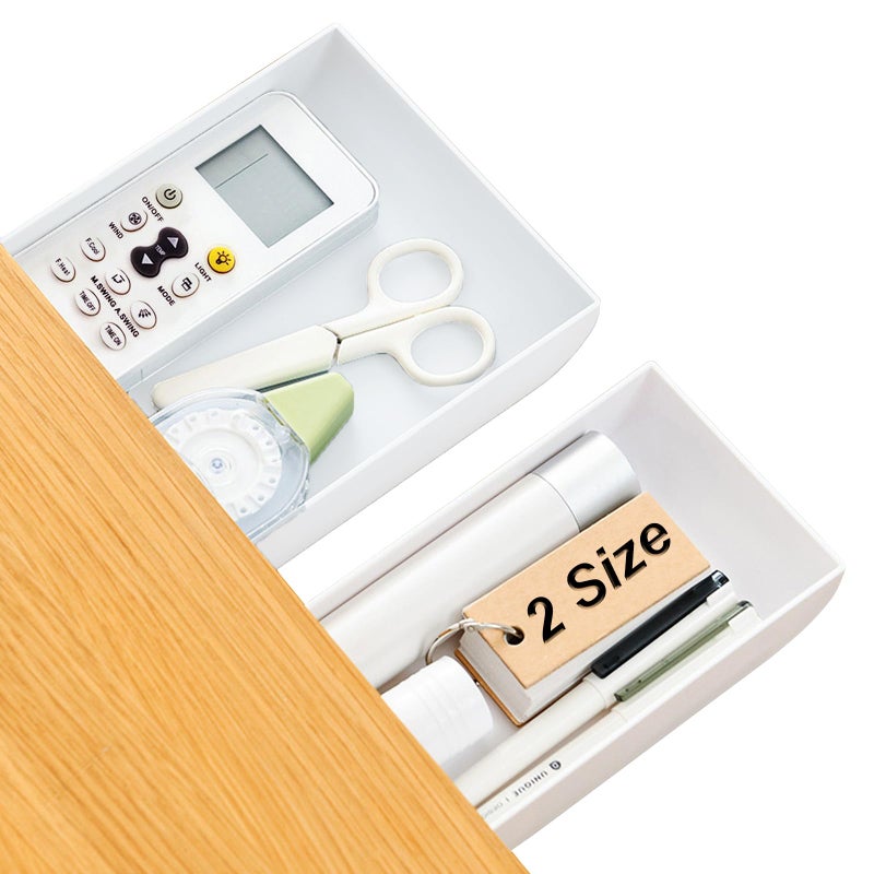 kulusion 2 Packs Under Desk Drawers, Slide Out Drawer Attachment, Plastic Desk Accessories & Workspace Organizers, Self-Adhesive Hidden Desktop Pen Holder for Office School Home (White) - Image 1